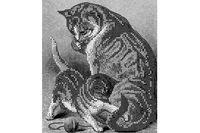 Схема для вышивки бисером POINT ART гравюра Кошки, размер 18х21 см, арт. 1450