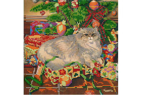 Схема для вишивання бісером POINT ART Кот в подарунках, розмір 20х20 см, арт.1465