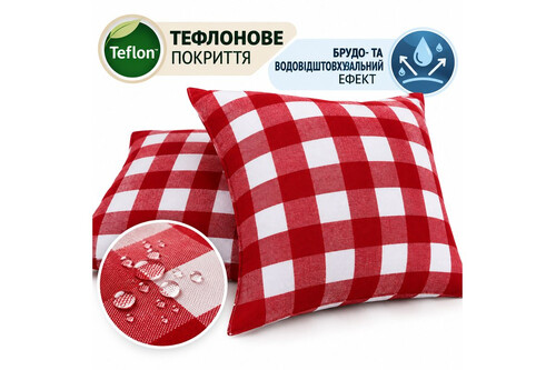 Декоративная подушка с тефлоновым покрытием 40×40 см красно-белая клетка