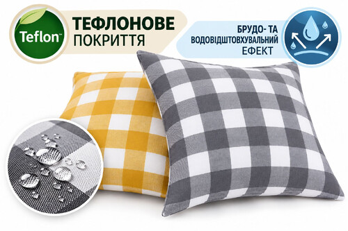 Декоративная подушка с тефлоновым покрытием 40×40 см желто-белая клетка
